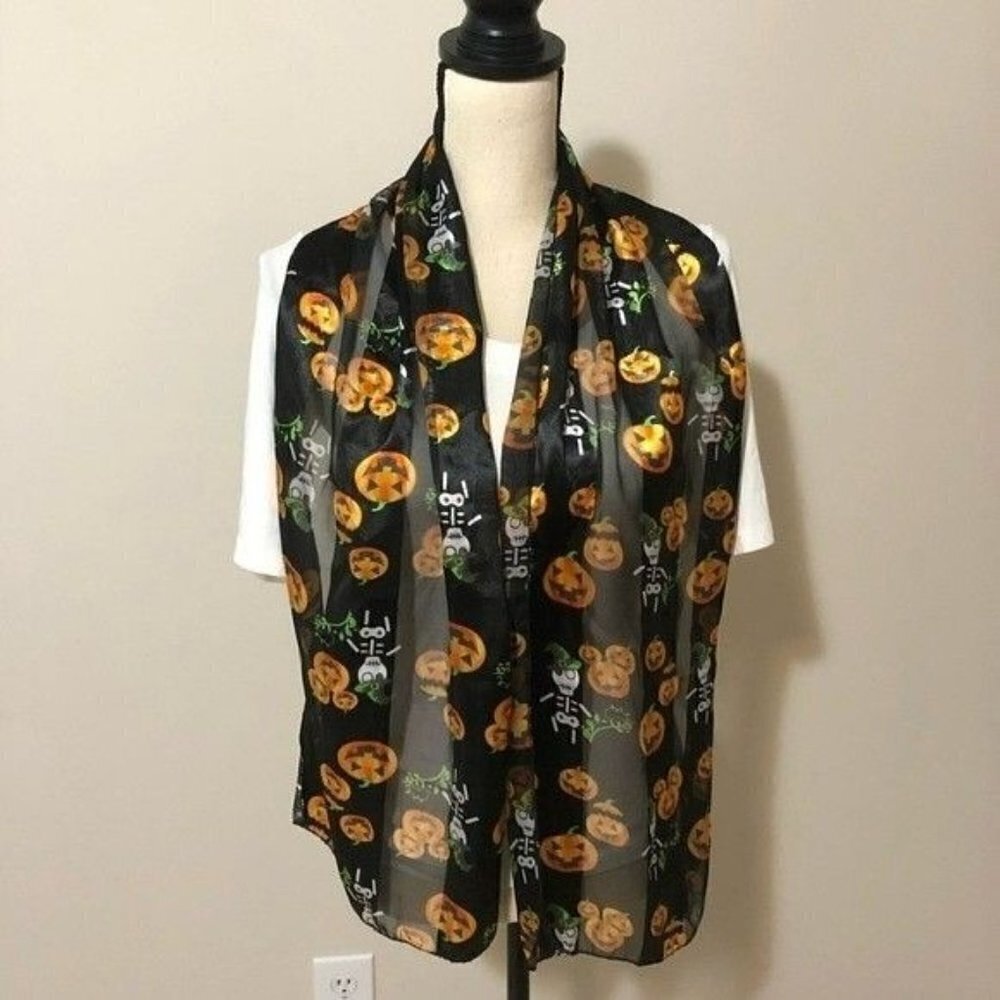 Scarf Pumpkins Skeletons Halloween Black Orange Rectangle Oblong Funky